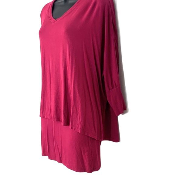 Soft Surroundings Indeevar Tunic Top Layered V-Neck 3/4 Sleeve Fuschia XSMALL - Picture 4 of 9